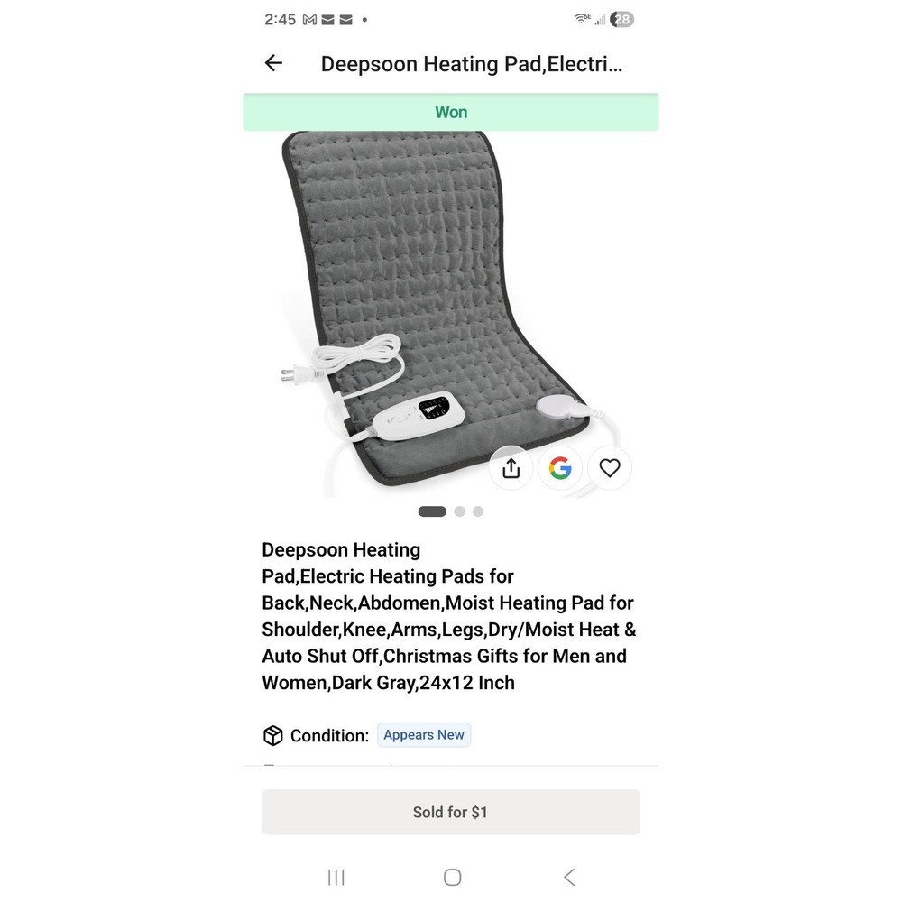 Electric Heating‎ Pad For Back Pain & Cramps Relief 12"x24"6 Level Auto Shut Off